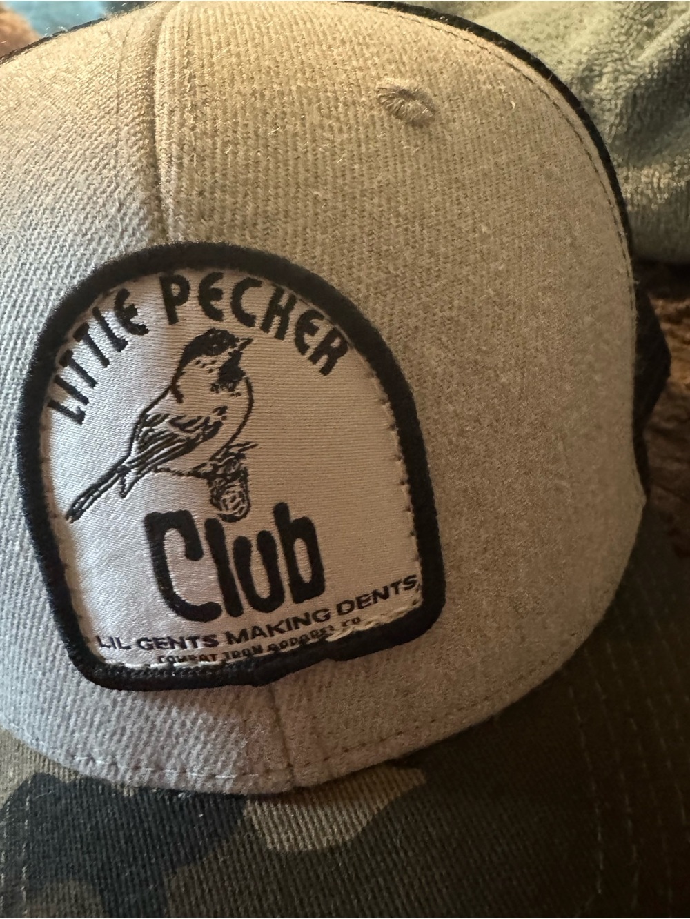 Beige and Black Patch Trucker Hat
